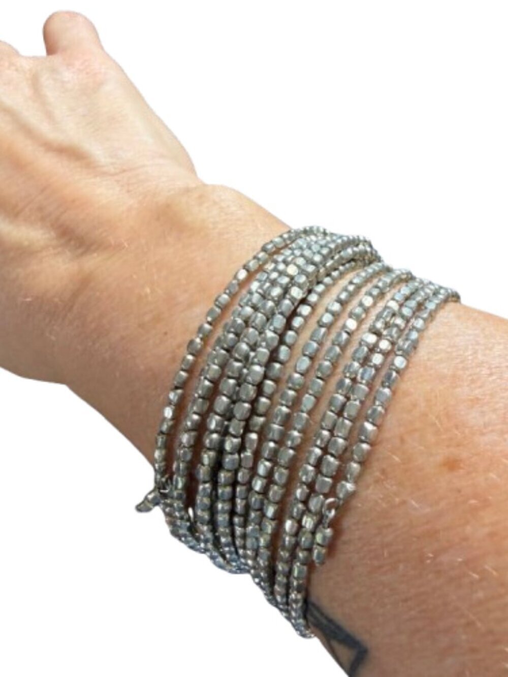 Stella & Dot Silver Tone Beaded Wire Coil Bracelet